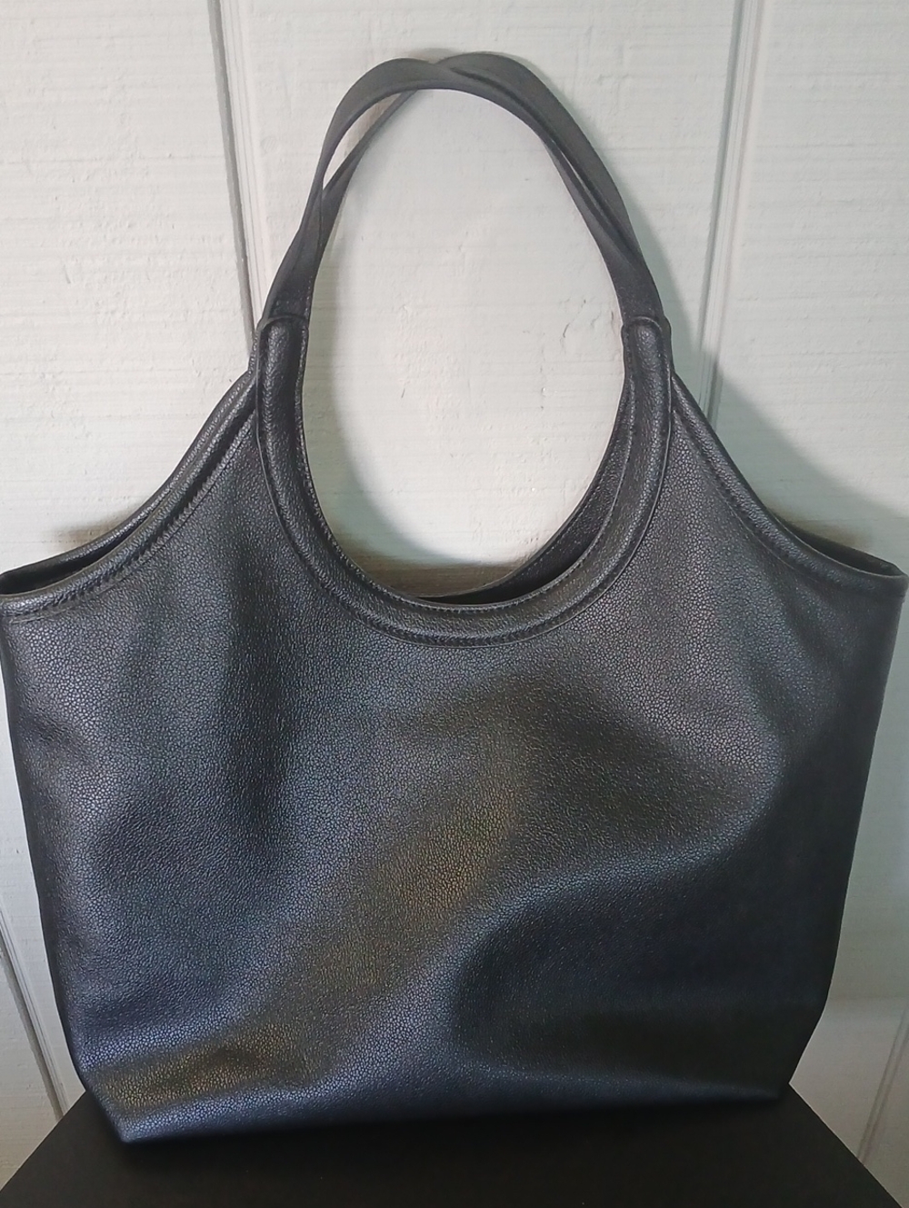 LC Lauren Conrad Black Pebbled Faux Leather Shoulder Bag with Front Pocket - Picture 9 of 14